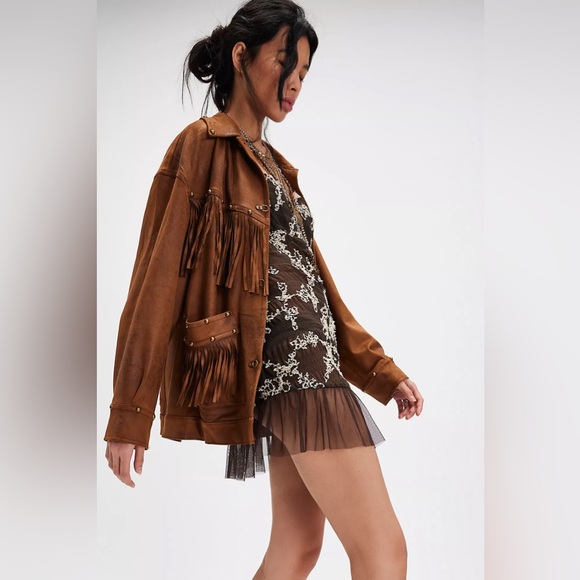 New Free People We The Free Knox Vegan Fringe Jacket Size L - Picture 5 of 8